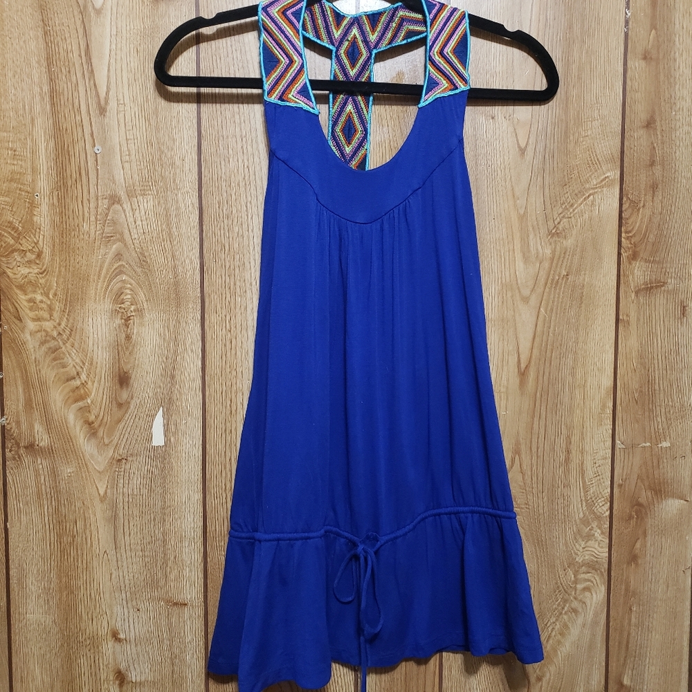 Tank, Tunic Med Blue Embroider Sleeveless Vintage Just Ginger World Vibes